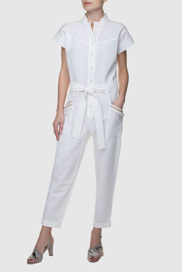 White jumpsuit made of lightweight fabric with patch pockets - photo 2