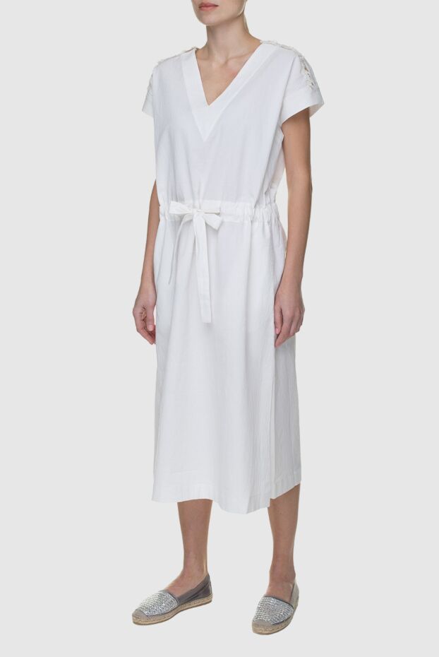 Panicale white dress with drawstring and v-neck women's 156675 - photo 3