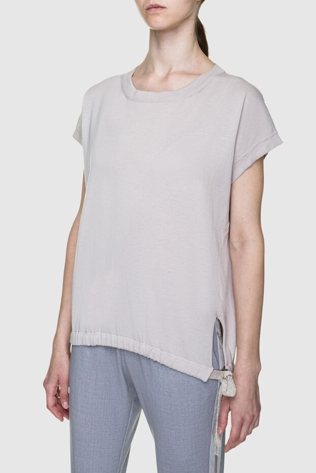 Panicale beige soft cotton t-shirt with side tie 156701 - photo 3