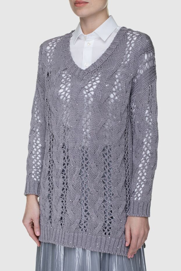 Panicale openwork cotton jumper with sequins and v-neck gray 156711 - photo 3