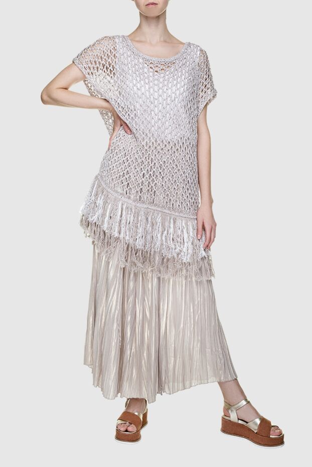 Panicale beige chunky knit cotton jumper with fringe women's 156713 - photo 2