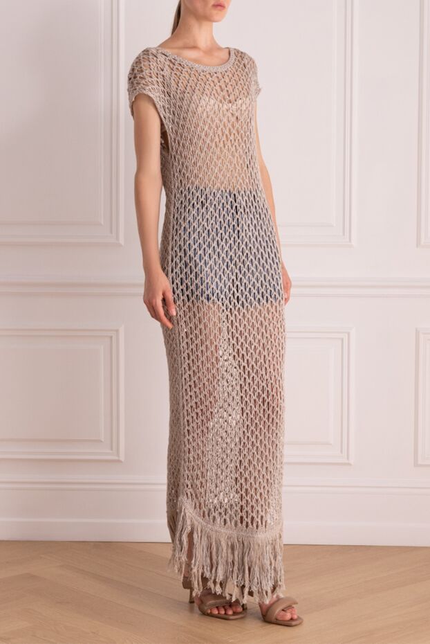 Panicale brown womens knitted cotton dress in a wide mesh pattern 156714 - photo 3