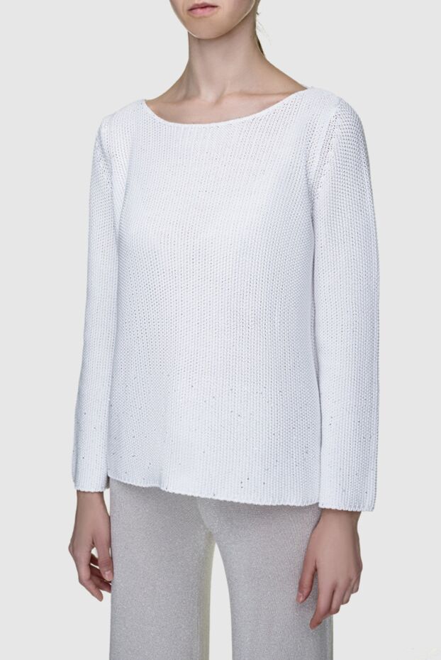 Panicale white womens cotton jumper with a wide neckline 156720 - photo 3