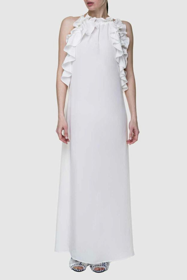 P.A.R.O.S.H. white floor length dress with ruffles on the sides and a closed top 156847 - photo 3