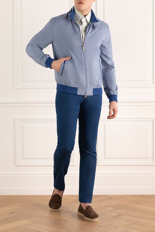 Stefano Ricci men's blue bomber jacket with a stand-up collar and contrast trim 156889 - photo 2