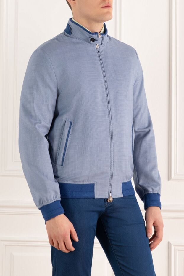 Stefano Ricci men's blue bomber jacket with a stand-up collar and contrast trim 156889 - photo 3