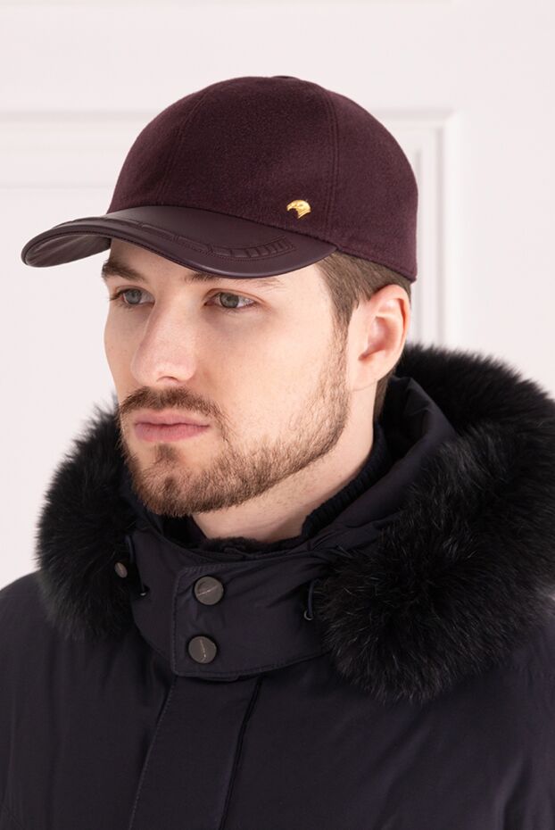 Stefano Ricci men's burgundy leather and cashmere cap 156896 - photo 3