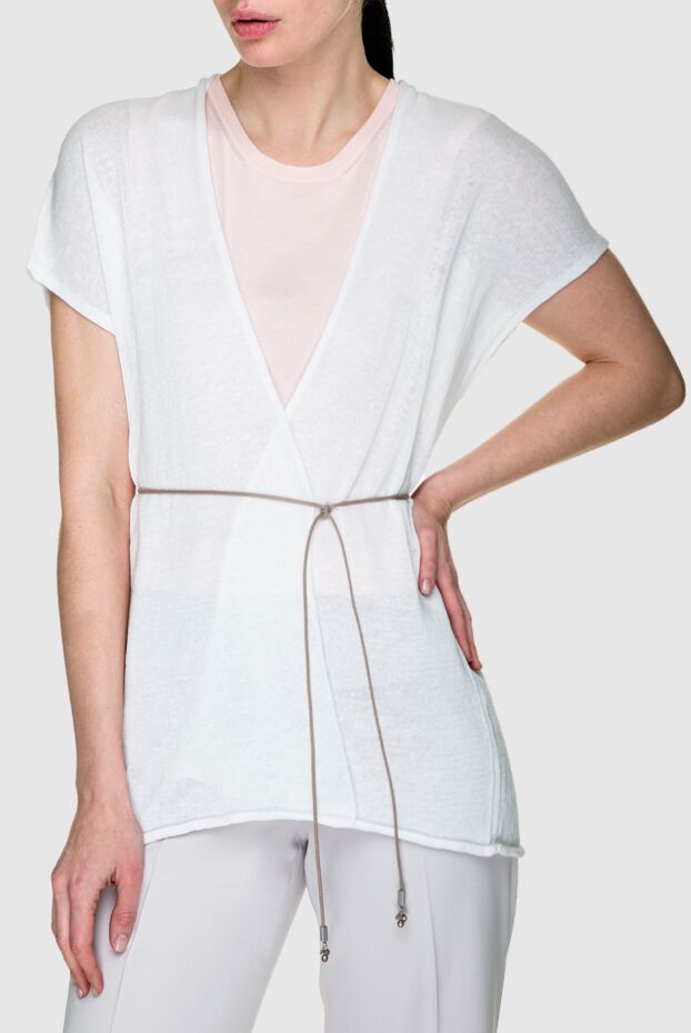 Peserico white sleeveless womens cotton cardigan with a tie closure 156989 - photo 3