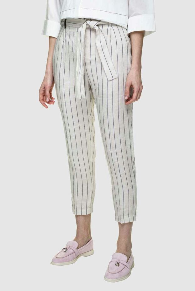 Peserico striped linen trousers cropped with a belt in tone 157027 - photo 3