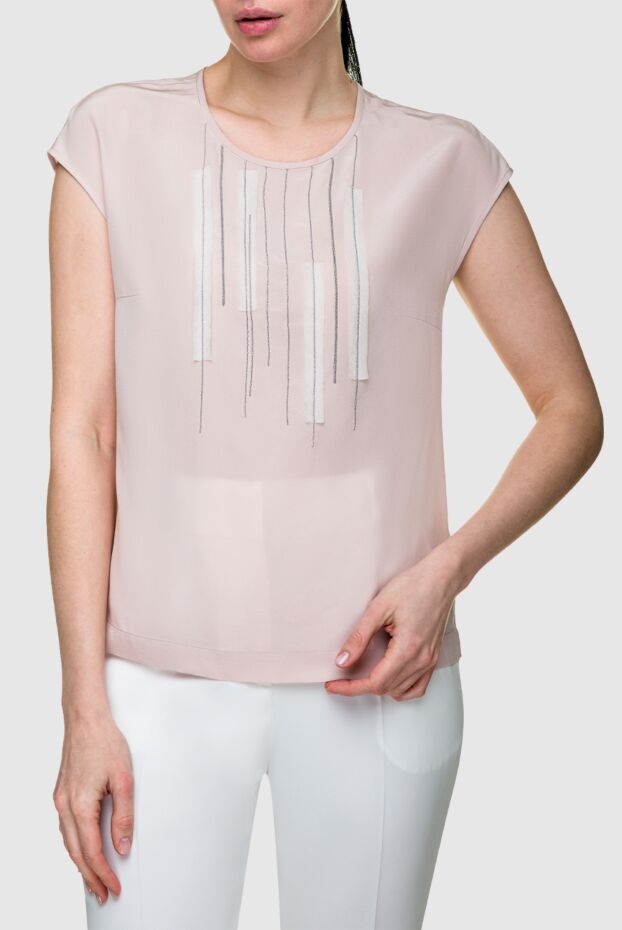 Peserico women's silk blouse with chain beads beige 157036 - photo 3