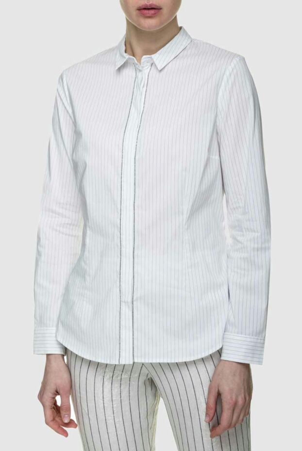 Peserico women's striped blouse with a monili chain along the placket white 157069 - photo 3