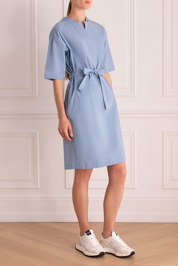 Peserico blue dress with belt and short sleeves for women 157078 - photo 3