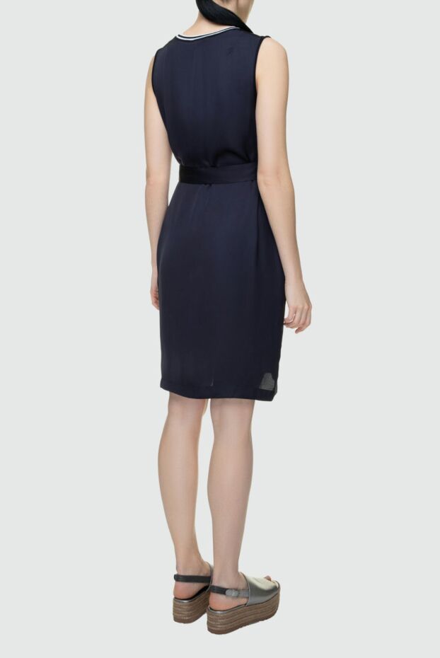 Peserico blue fitted dress with belt and contrasting neckline for women 157084 - photo 3