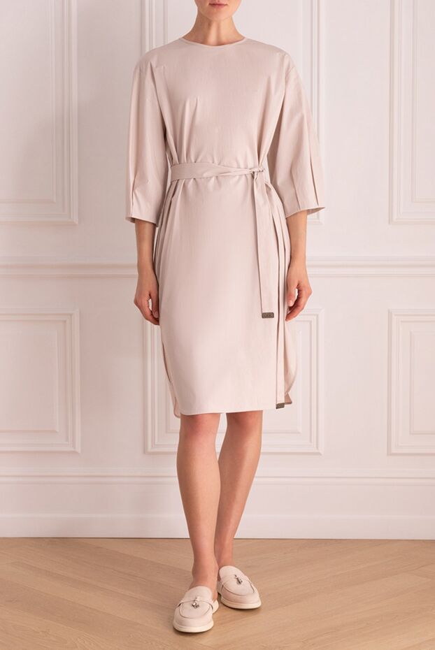 Peserico beige dress with belt and buttoned short sleeves for women 157089 - photo 2