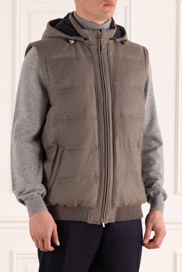 Enrico Mandelli men's hooded vest beige wool insulated 157148 - photo 3