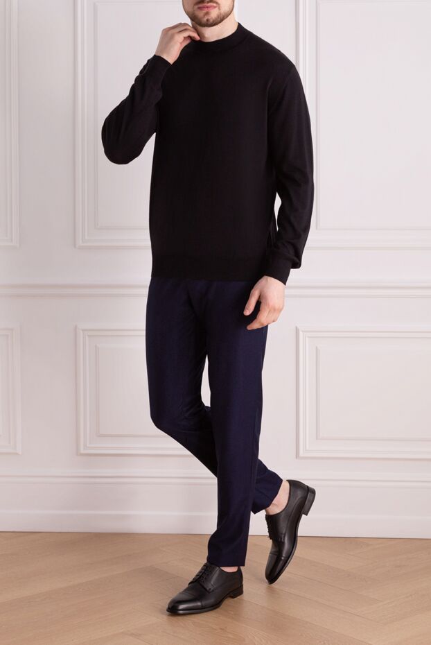 Cesare di Napoli man men's jumper with a high stand-up collar made of cashmere, wool and silk black buy with prices and photos 157265 - photo 2