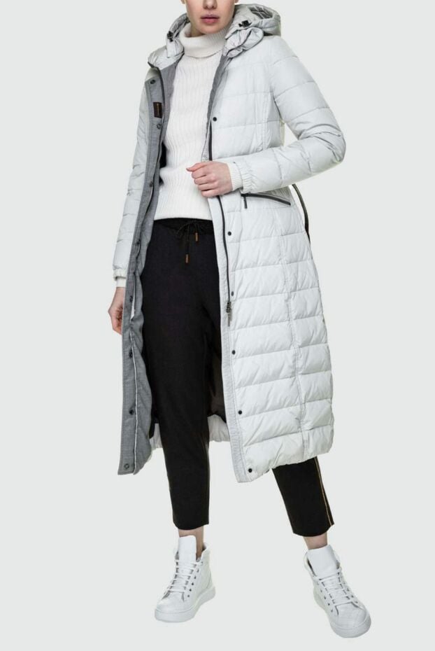 Moorer white long down jacket with hood and black belt 157301 - photo 2