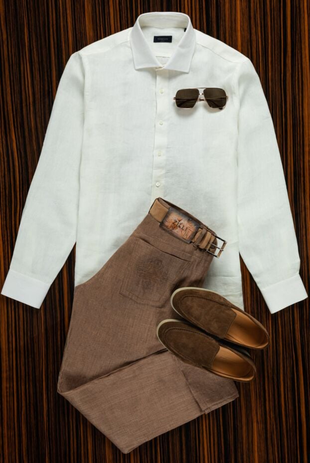 Tombolini men's solid color shirt made of natural white linen 157339 - photo 2