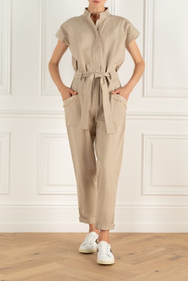 Panicale women's beige jumpsuit with short sleeves and belt 157358 - photo 2