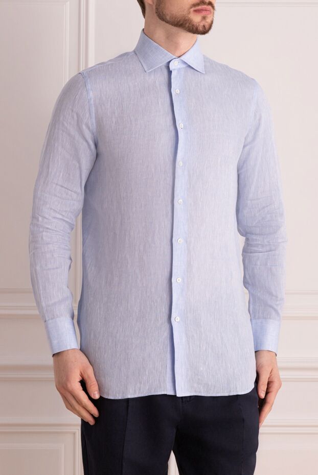 Tombolini shirt in fine linen in sky blue with classic collar 157399 - photo 3