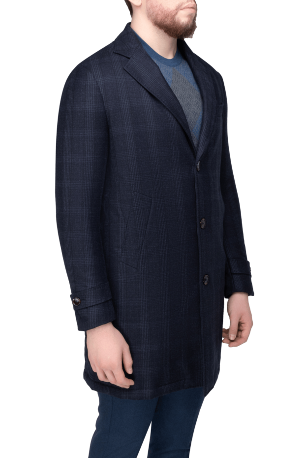 Tombolini men's single-breasted wool coat in checkered pattern with cuff straps in blue 157404 - photo 3
