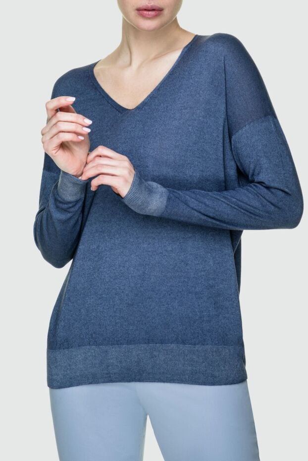 Gran Sasso navy blue womens cashmere jumper with a v-neck 157507 - photo 3