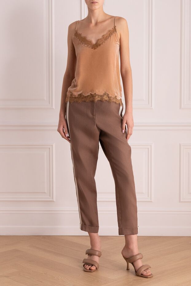 Peserico женские брюки из льна коричневые женские купить с ценами и фото 157555 - фото 2