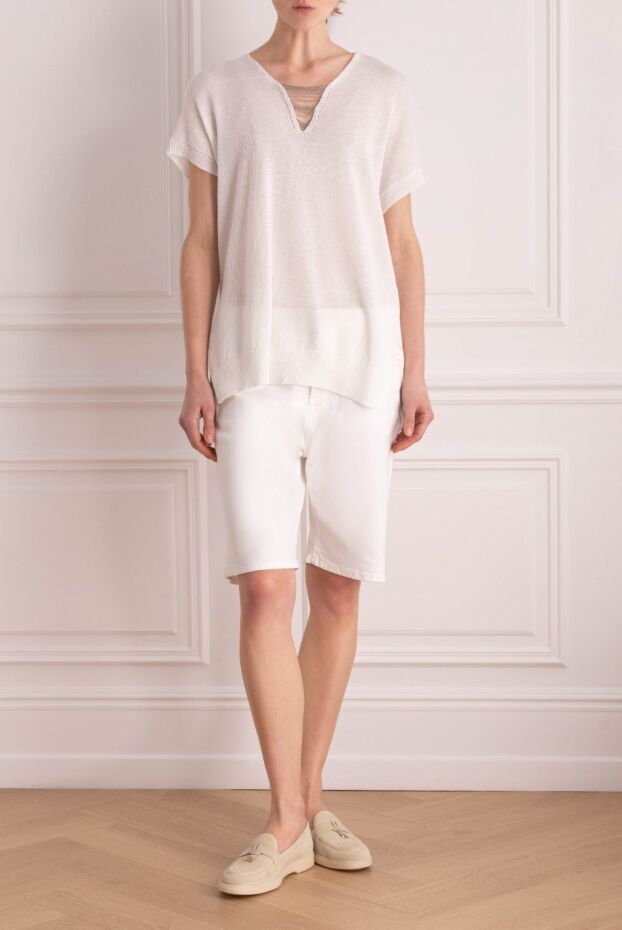 Peserico women's white blouse with decoration on the neckline 157578 - photo 2