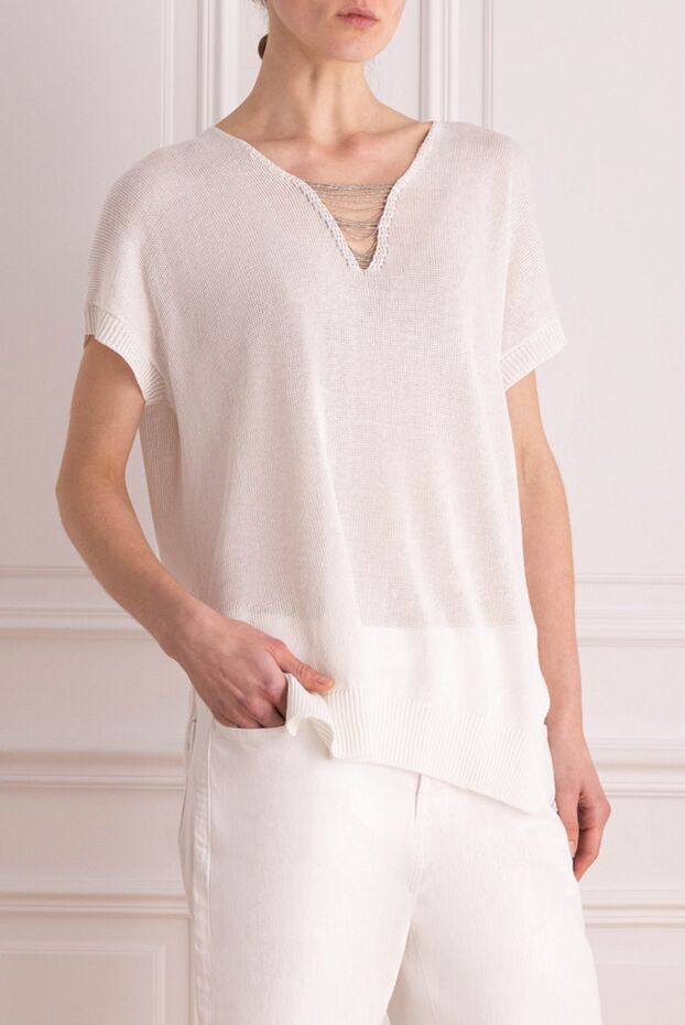 Peserico women's white blouse with decoration on the neckline 157578 - photo 3