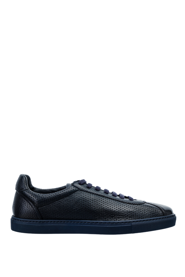 Doucal`s italian navy leather sneakers with perforated trim 157607 - photo 1