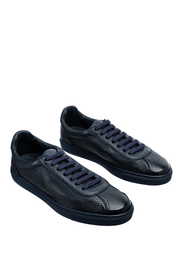 Doucal`s italian navy leather sneakers with perforated trim 157607 - photo 3
