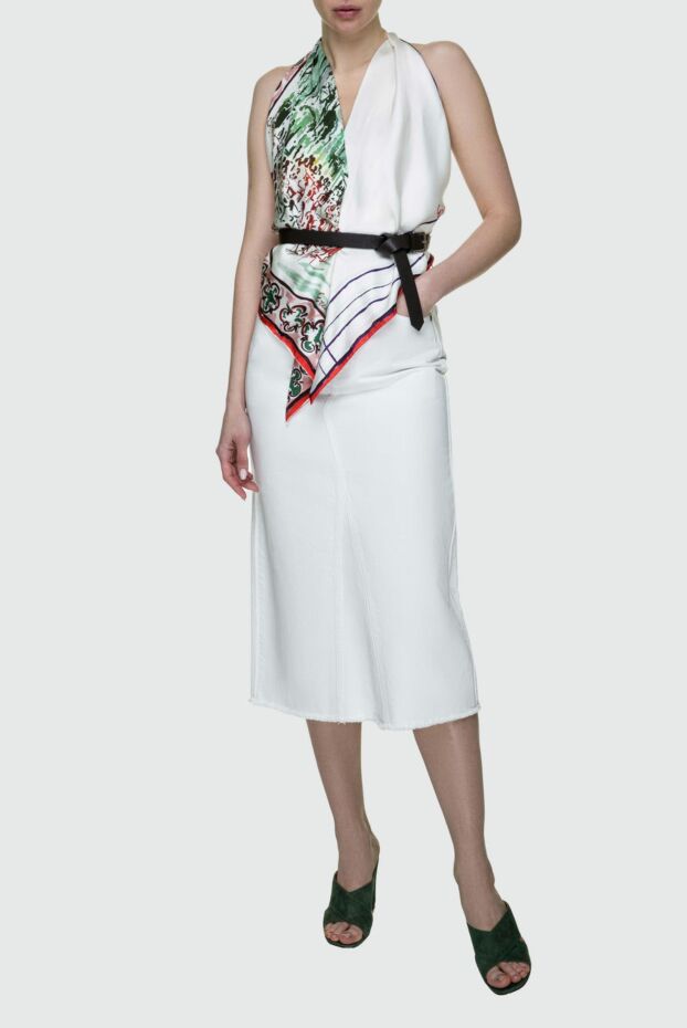Erika Cavallini white denim midi skirt with decorative seams and raw hem 157637 - photo 3