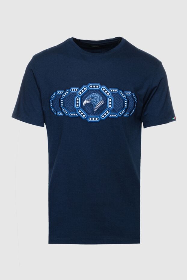 Stefano Ricci dark blue silk t-shirt with geometric eagle embroidery 157699 - photo 1