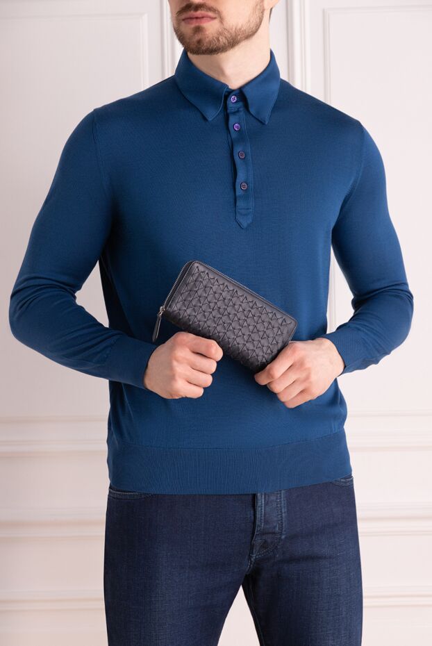 Serapian men's clutch bag made of genuine leather blue 157752 - photo 3