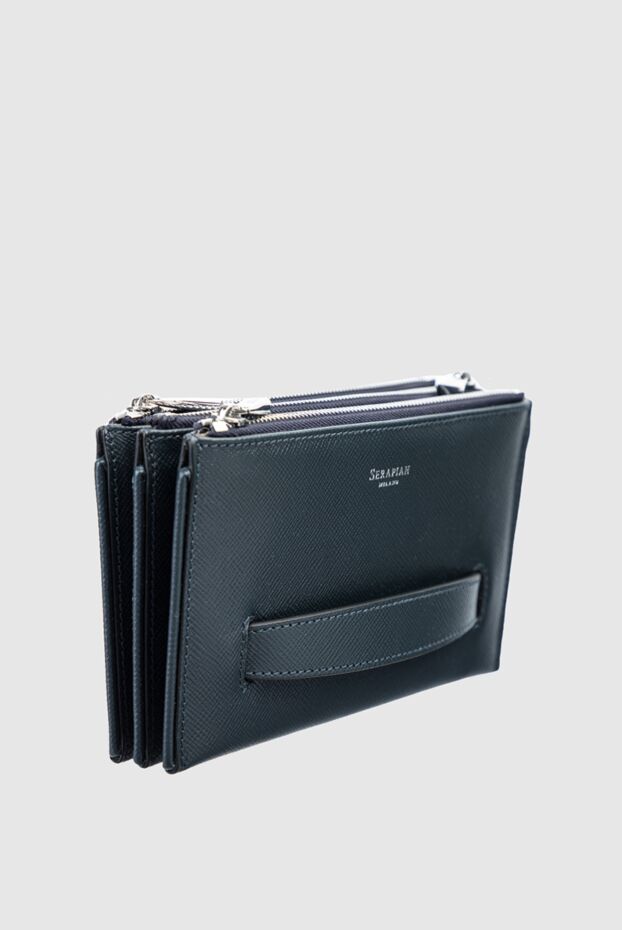 Serapian mens blue leather clutch evoluzione with three compartments and a securing handle 157756 - photo 3