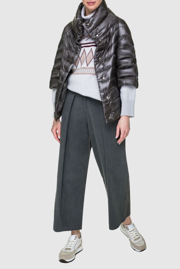 Herno women's cropped metallic gray down jacket with a voluminous collar 157793 - photo 2