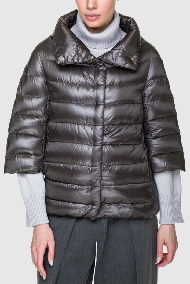 Herno women's cropped metallic gray down jacket with a voluminous collar 157793 - photo 3