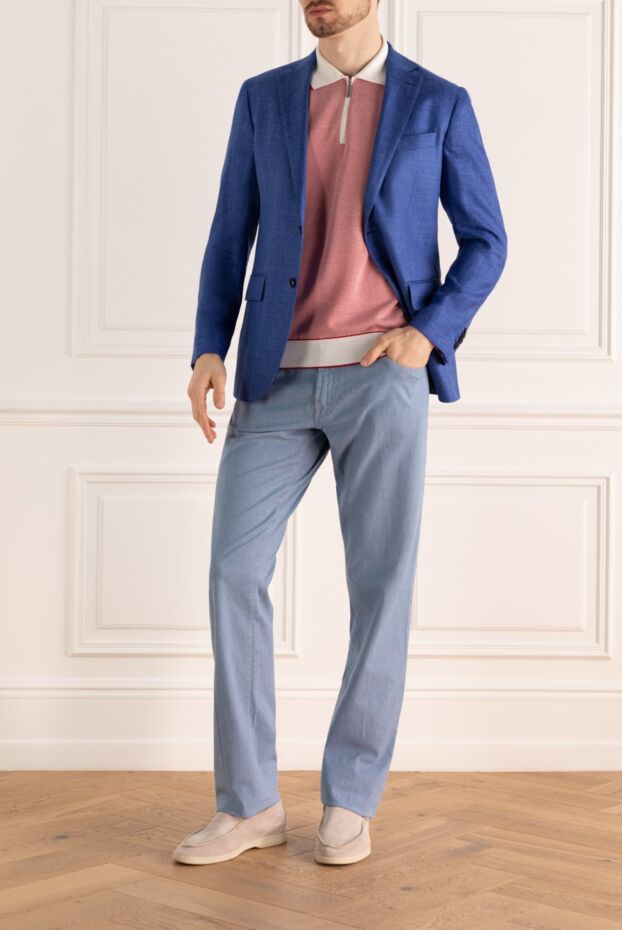 Lubiam plain blue jacket made of summer fabric with the addition of silk and linen 157876 - photo 3