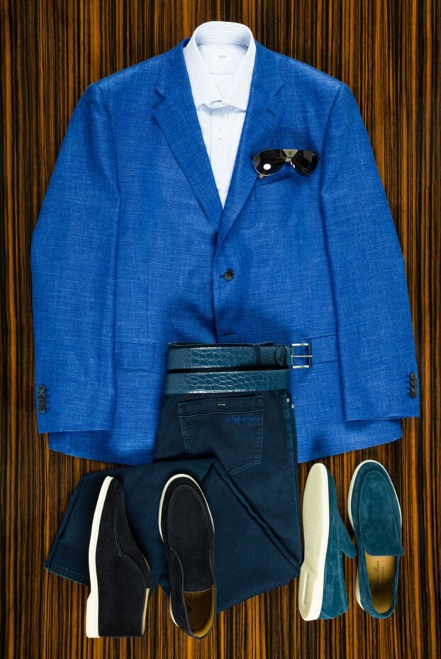 Lubiam plain blue jacket made of summer fabric with the addition of silk and linen 157876 - photo 2