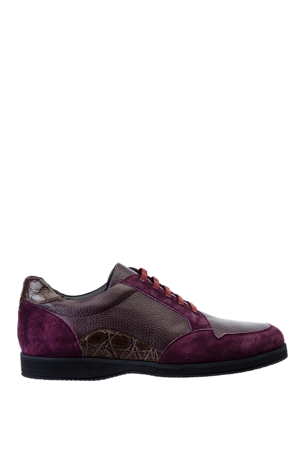 Bontoni men's burgundy sneakers with suede inserts and crocodile leather side insert 157916 - photo 1
