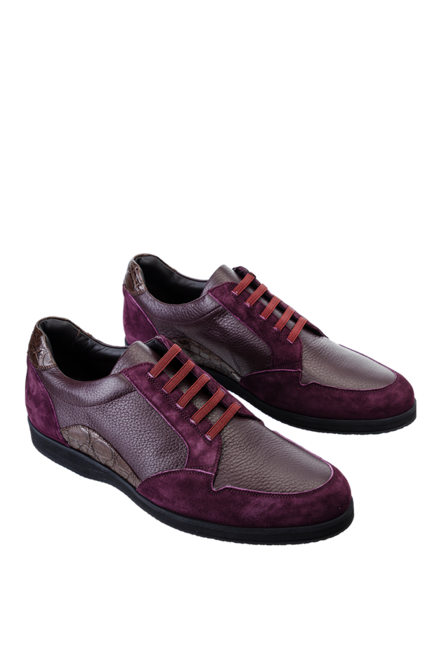 Bontoni men's burgundy sneakers with suede inserts and crocodile leather side insert 157916 - photo 3