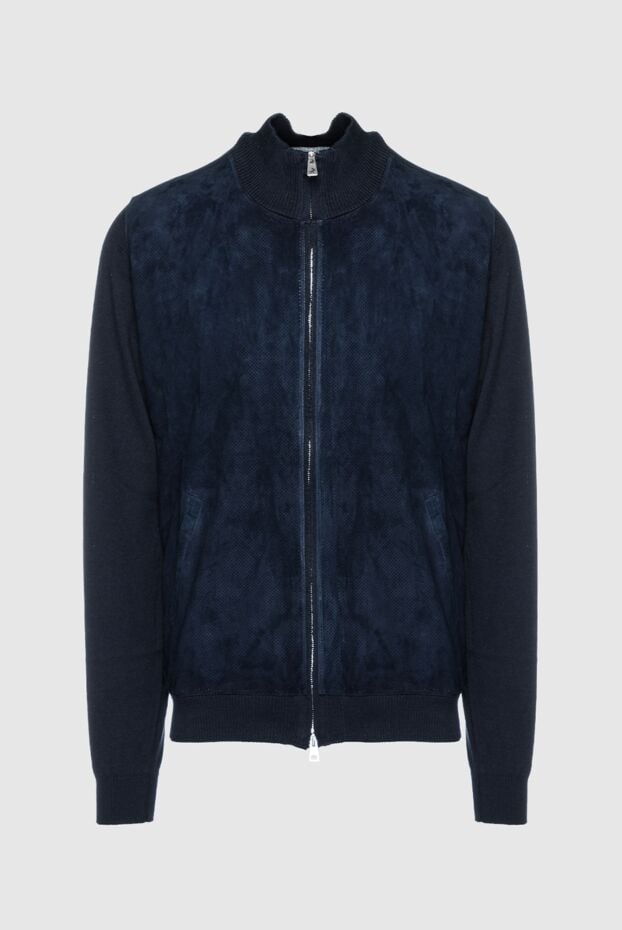 Tombolini cardigan dark blue men's cardigan with zipper made of suede, cotton and silk 157919 - photo 1