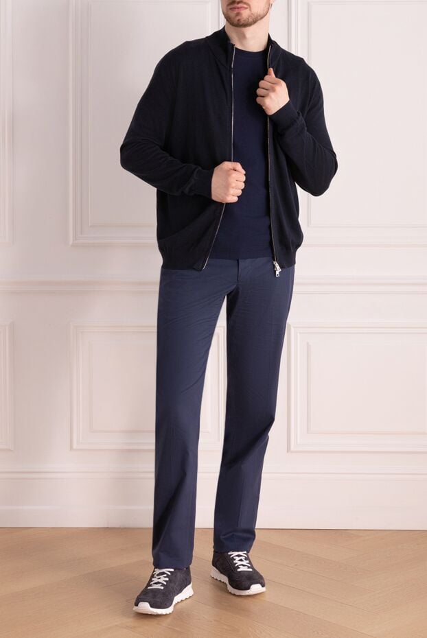 Tombolini cardigan dark blue men's cardigan with zipper made of suede, cotton and silk 157919 - photo 2