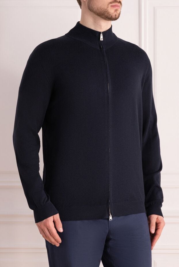 Tombolini cardigan dark blue men's cardigan with zipper made of suede, cotton and silk 157919 - photo 3