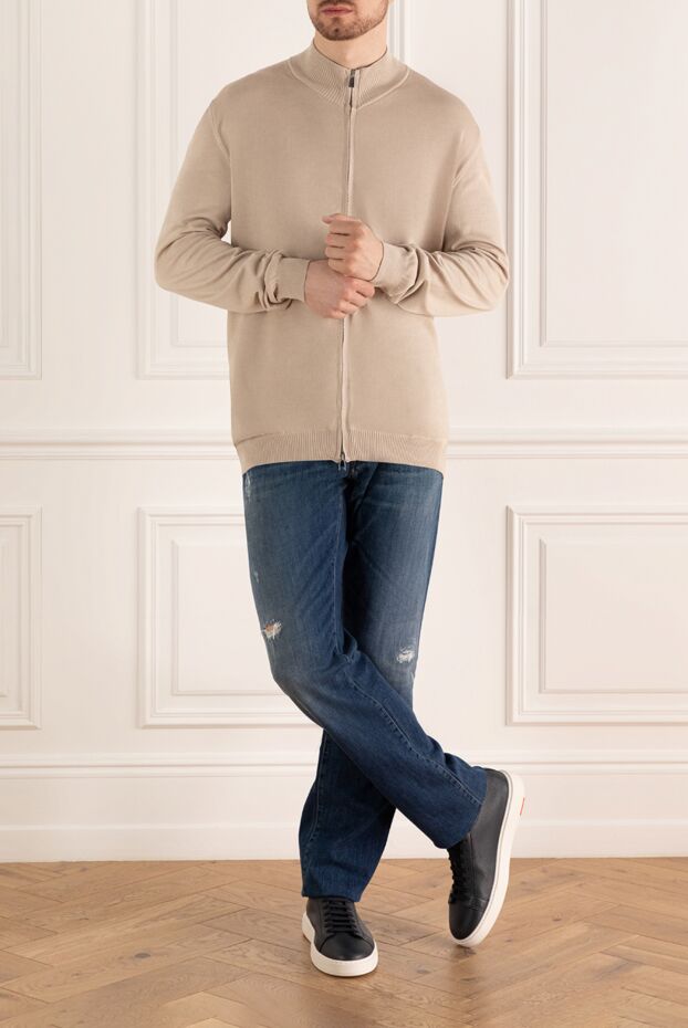 Tombolini beige suede, cotton and silk cardigan for men 157920 - photo 3