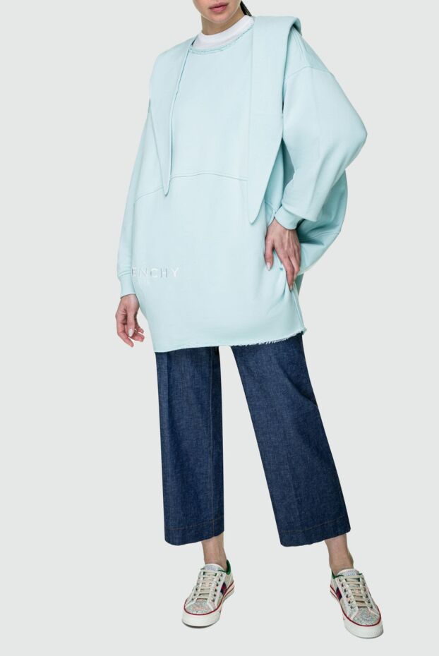 Givenchy blue oversized hoodie with signature embroidery and asymmetrical collar design made of cotton 158024 - photo 2