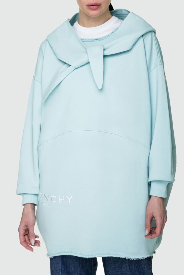 Givenchy blue oversized hoodie with signature embroidery and asymmetrical collar design made of cotton 158024 - photo 3
