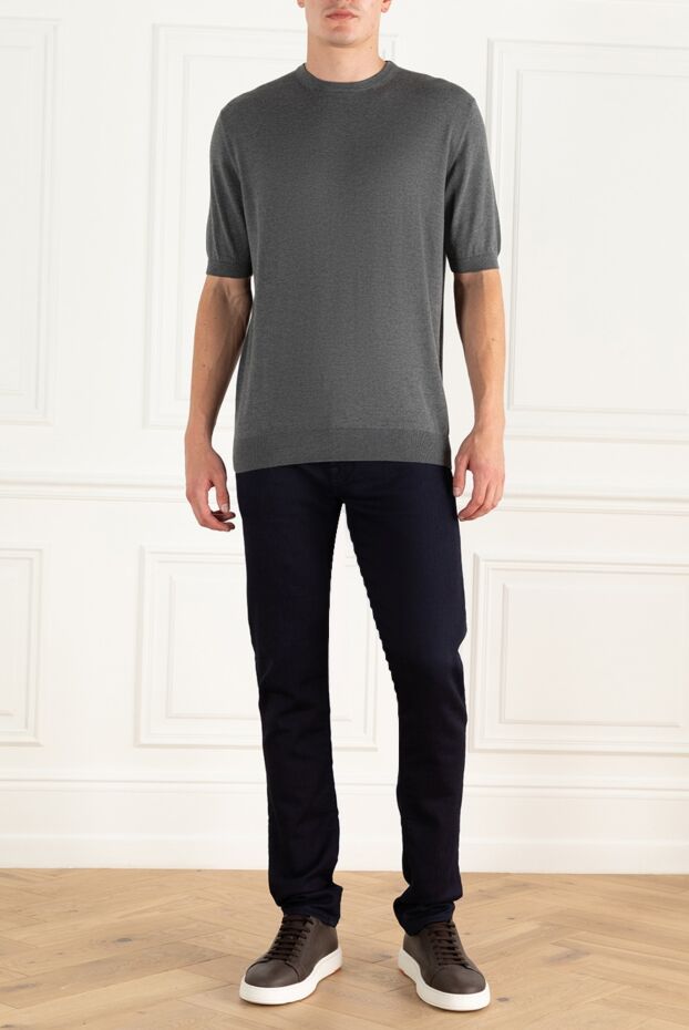 Cesare di Napoli man short sleeve jumper in silk and cotton gray for men buy with prices and photos 158047 - photo 2