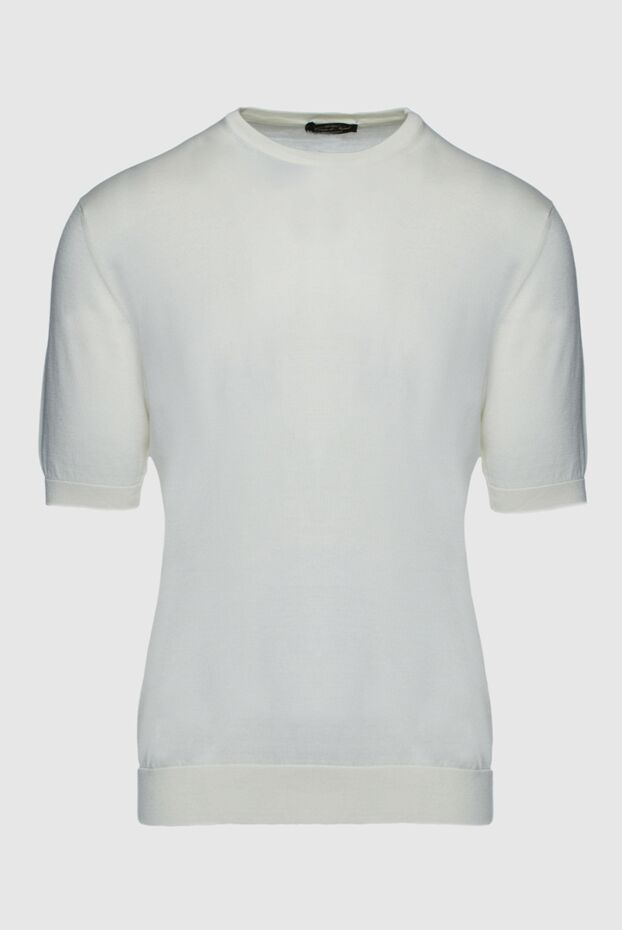 Cesare di Napoli man short sleeve jumper in silk and cotton white for men buy with prices and photos 158053 - photo 1