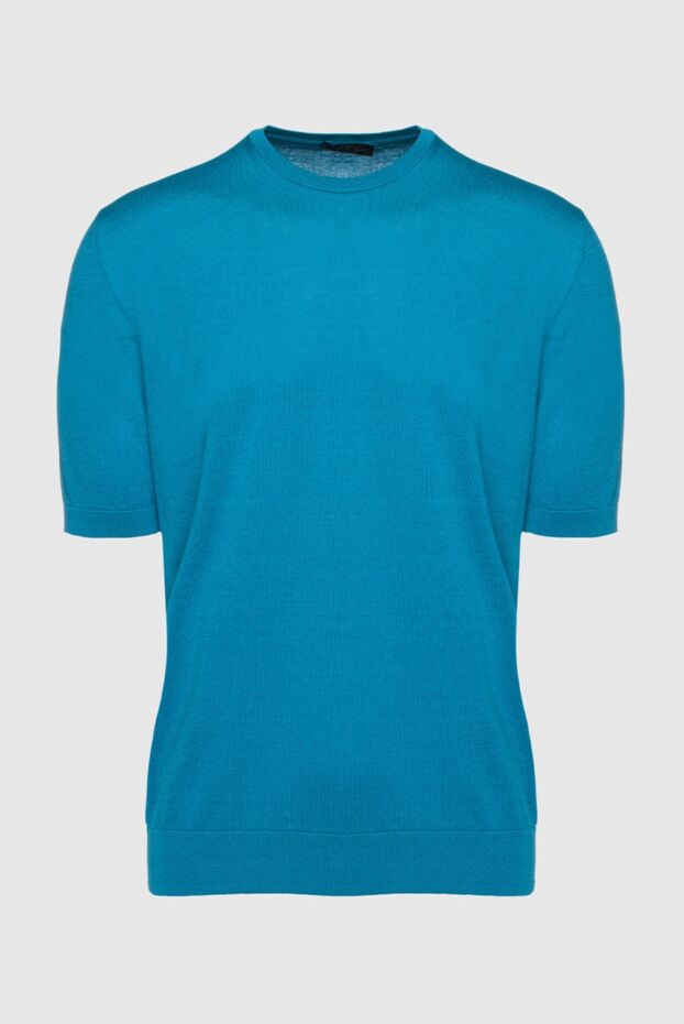 Cesare di Napoli man short sleeve jumper in silk and cotton blue for men buy with prices and photos 158056 - photo 1